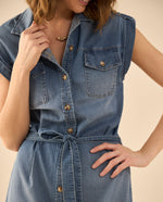 Vestido corto en denim para mujer - Azul