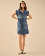 Vestido corto en denim para mujer - Azul