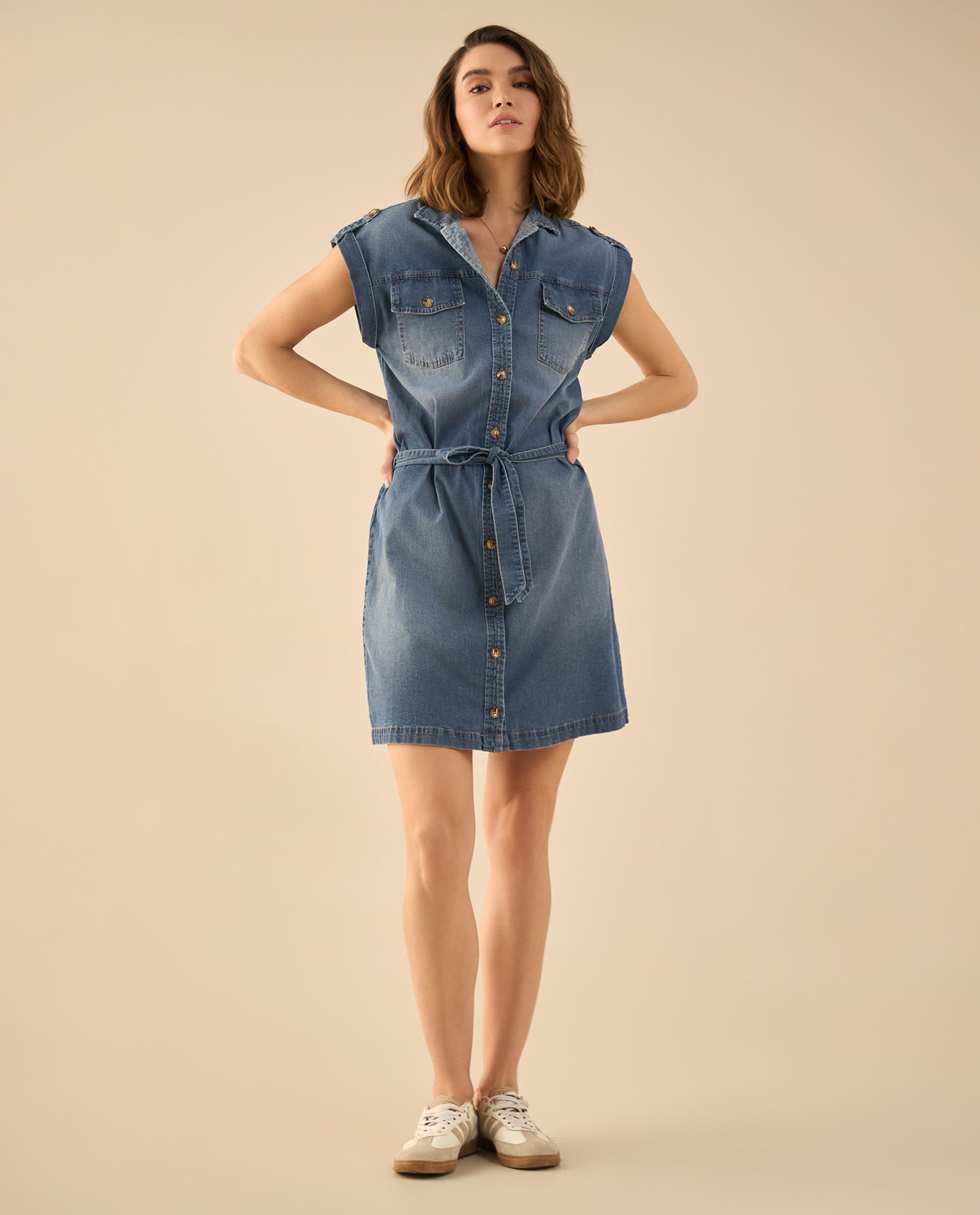 Vestido corto en denim para mujer - Azul