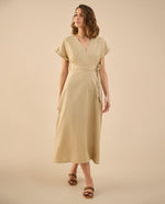 Vestido largo con escote en V para mujer - Beige