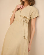 Vestido largo con escote en V para mujer - Beige