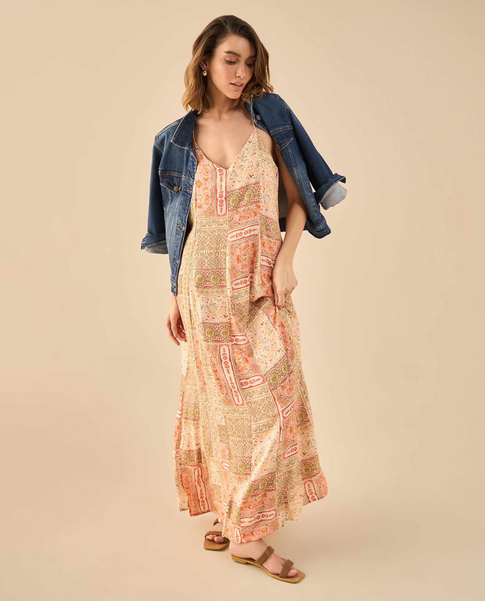 Vestido largo con flores estampadas para mujer - Rojo 34_692G008_ROJ181444_0