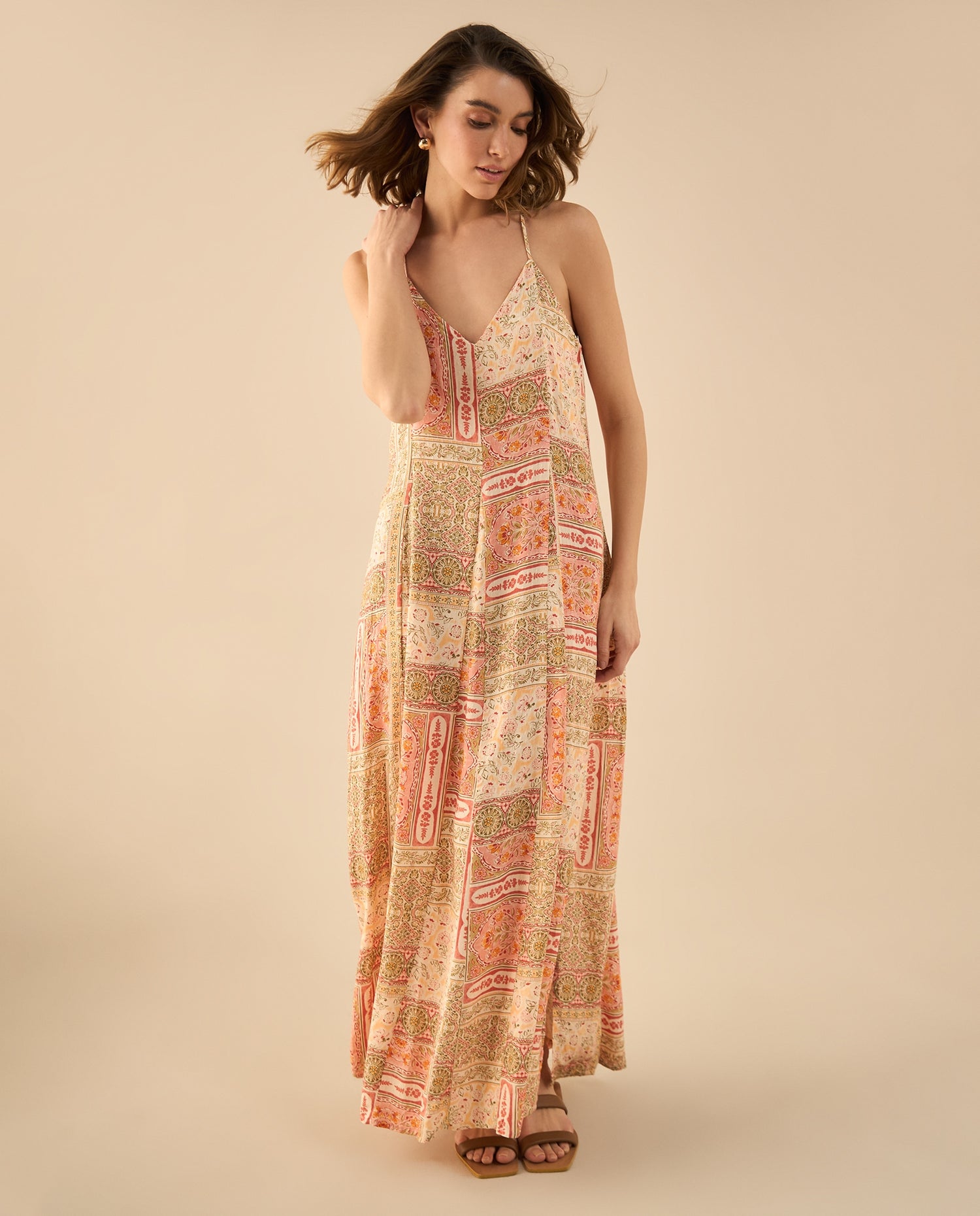 Vestido largo con flores estampadas para mujer - Rojo
