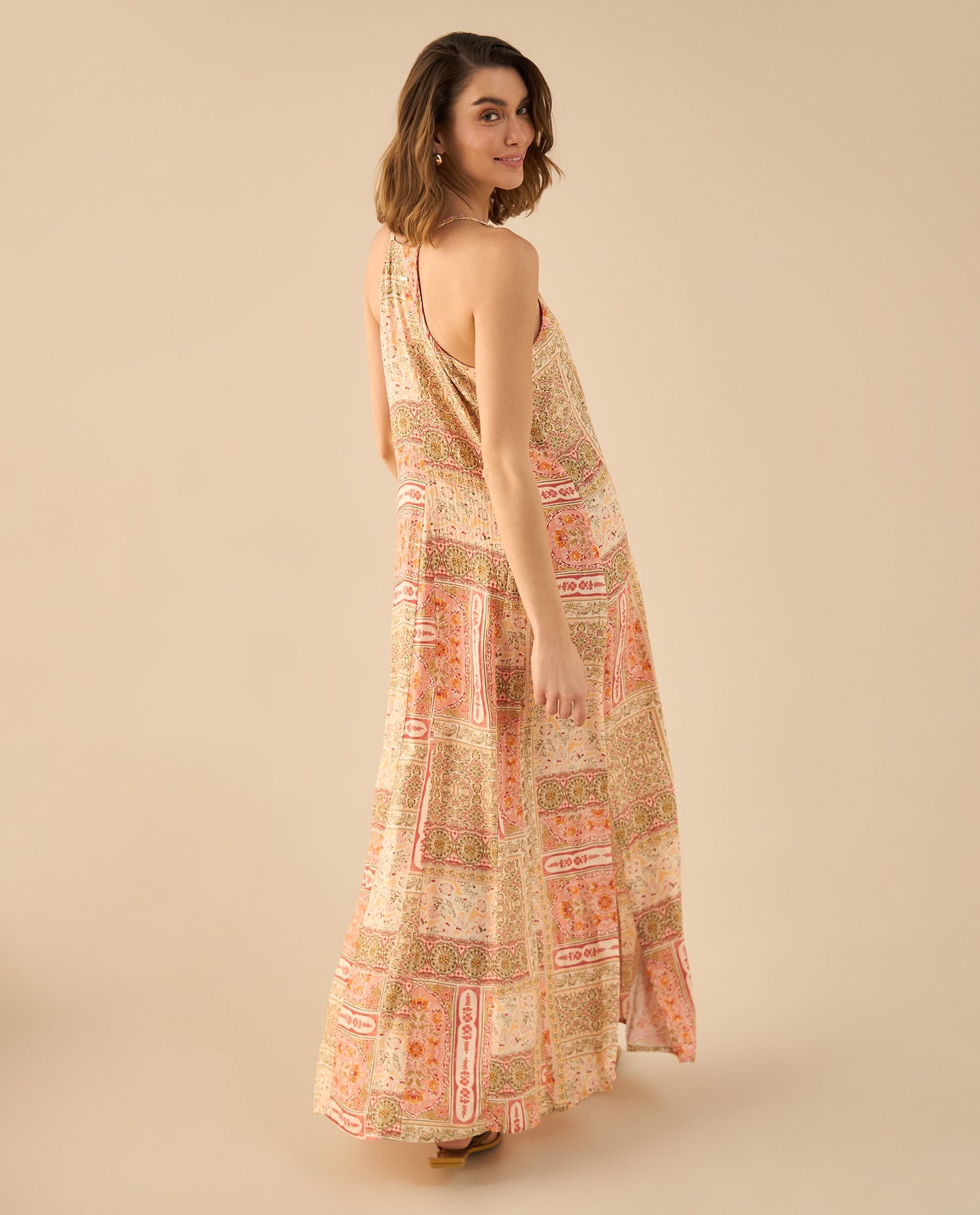 Vestido largo con flores estampadas para mujer - Rojo