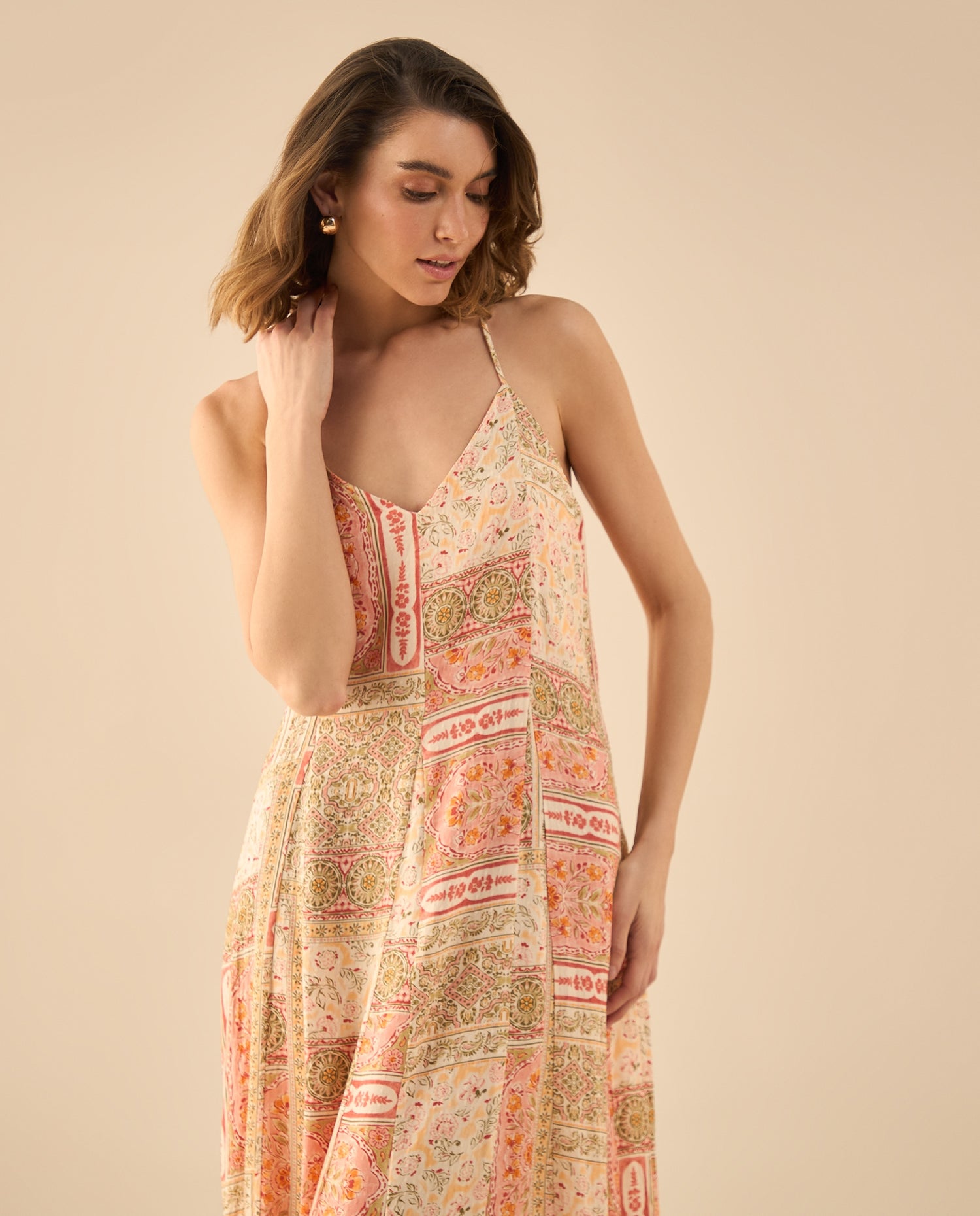 Vestido largo con flores estampadas para mujer - Rojo