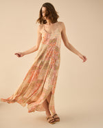 Vestido largo con flores estampadas para mujer - Rojo