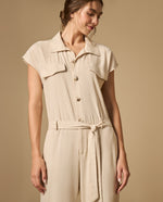 Vestido camisero manga corta con cinturón - Crudo