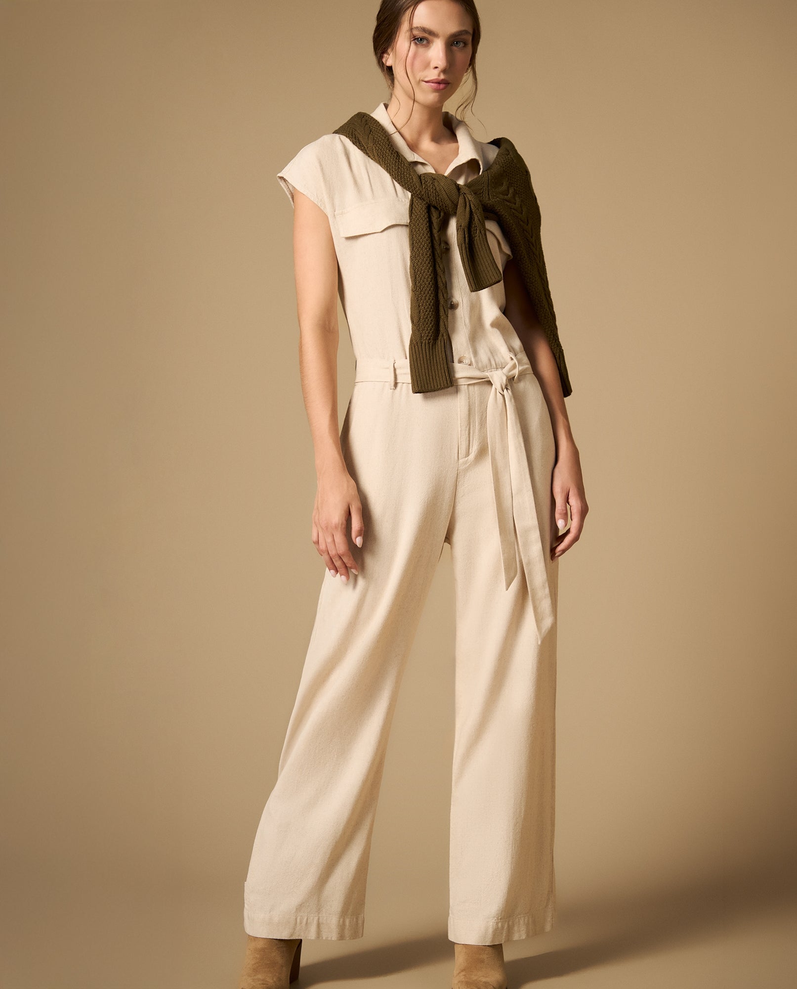 Vestido camisero manga corta con cinturón - Crudo 34_692H003_CRU151305_5