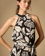 Vestido largo estampado manga sisa con silueta fluida - Negro