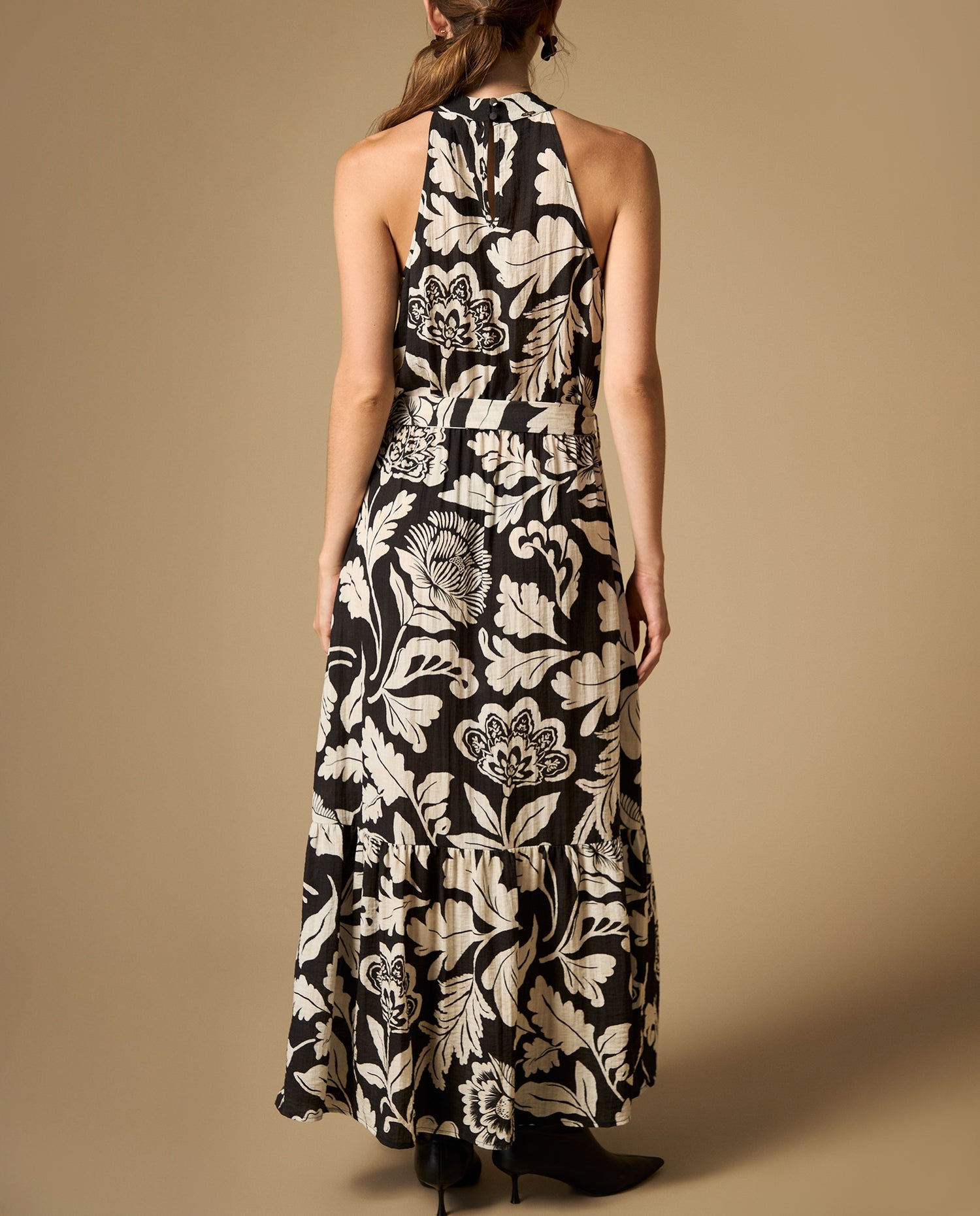 Vestido largo estampado manga sisa con silueta fluida - Negro