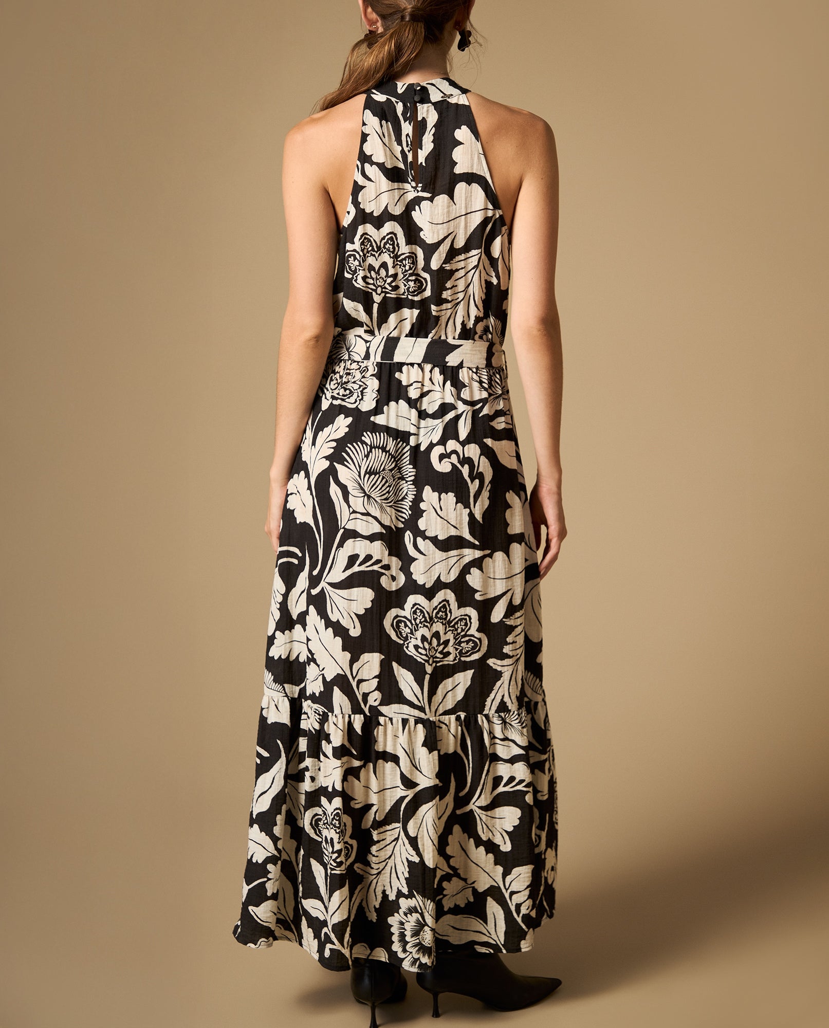 Vestido largo estampado manga sisa con silueta fluida - Negro 34_692H005_NEG190303_4