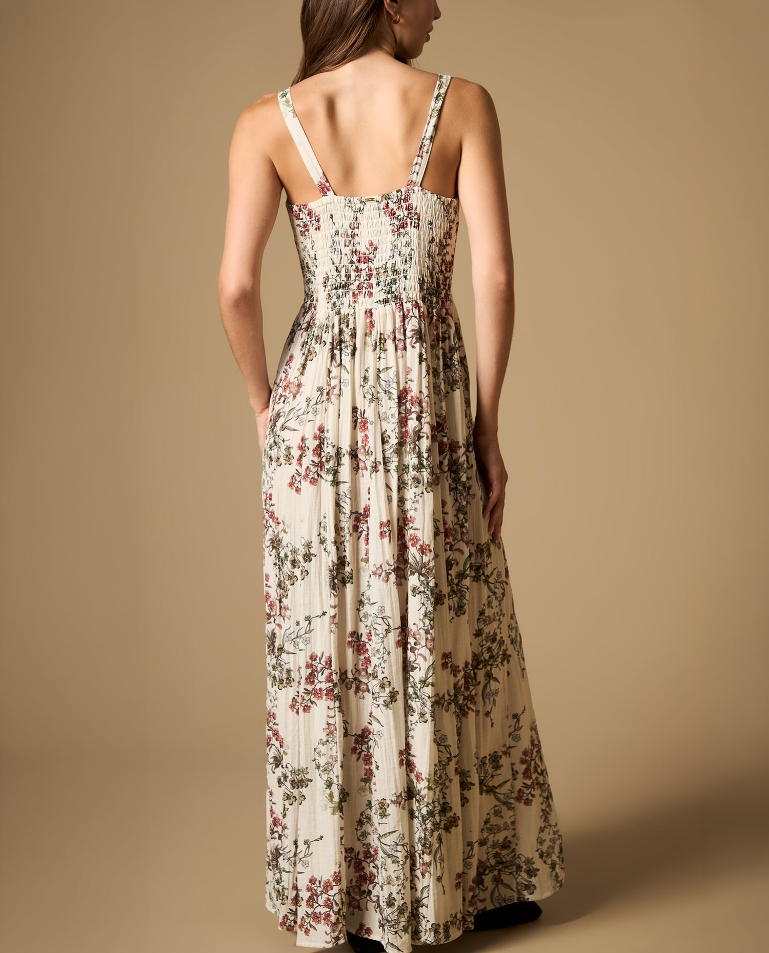 Vestido largo estampado de tiras con silueta fluida - Crudo