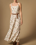 Vestido largo de tiras con estampado floral - Crudo