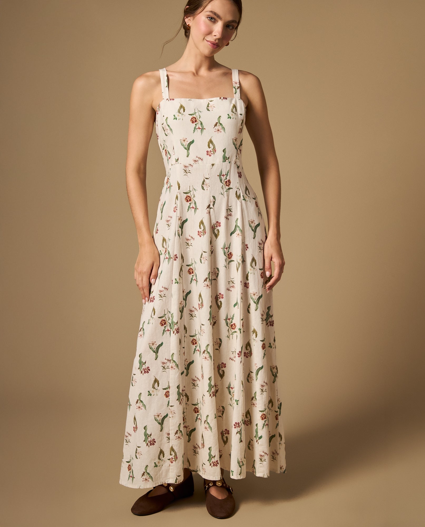Vestido largo de tiras con estampado floral - Crudo 34_692H010_CRU114201_3