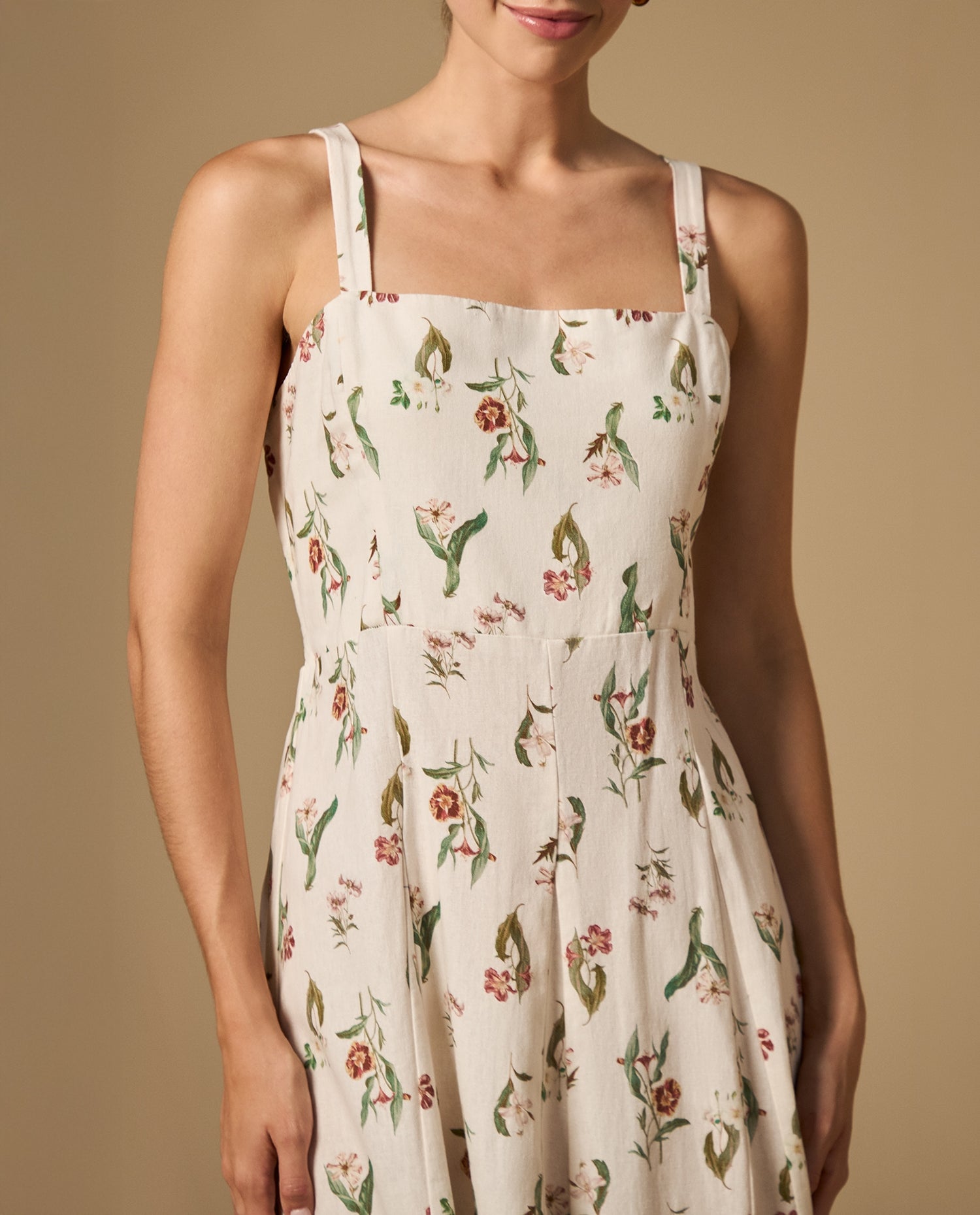 Vestido largo de tiras con estampado floral - Crudo