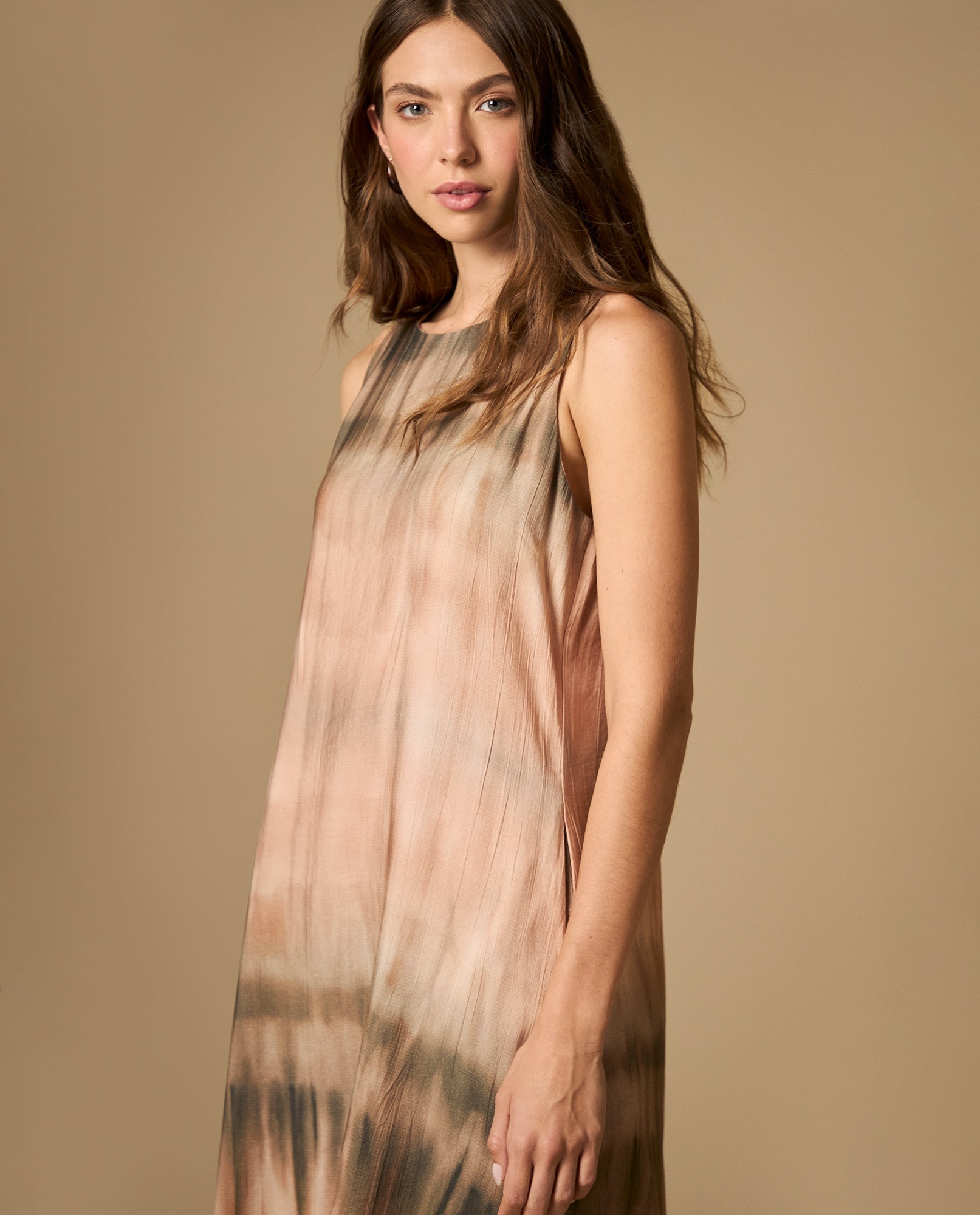 Vestido largo estampado manga sisa con bolsillos laterales - Rosa 34_692H015_ROS141803_0