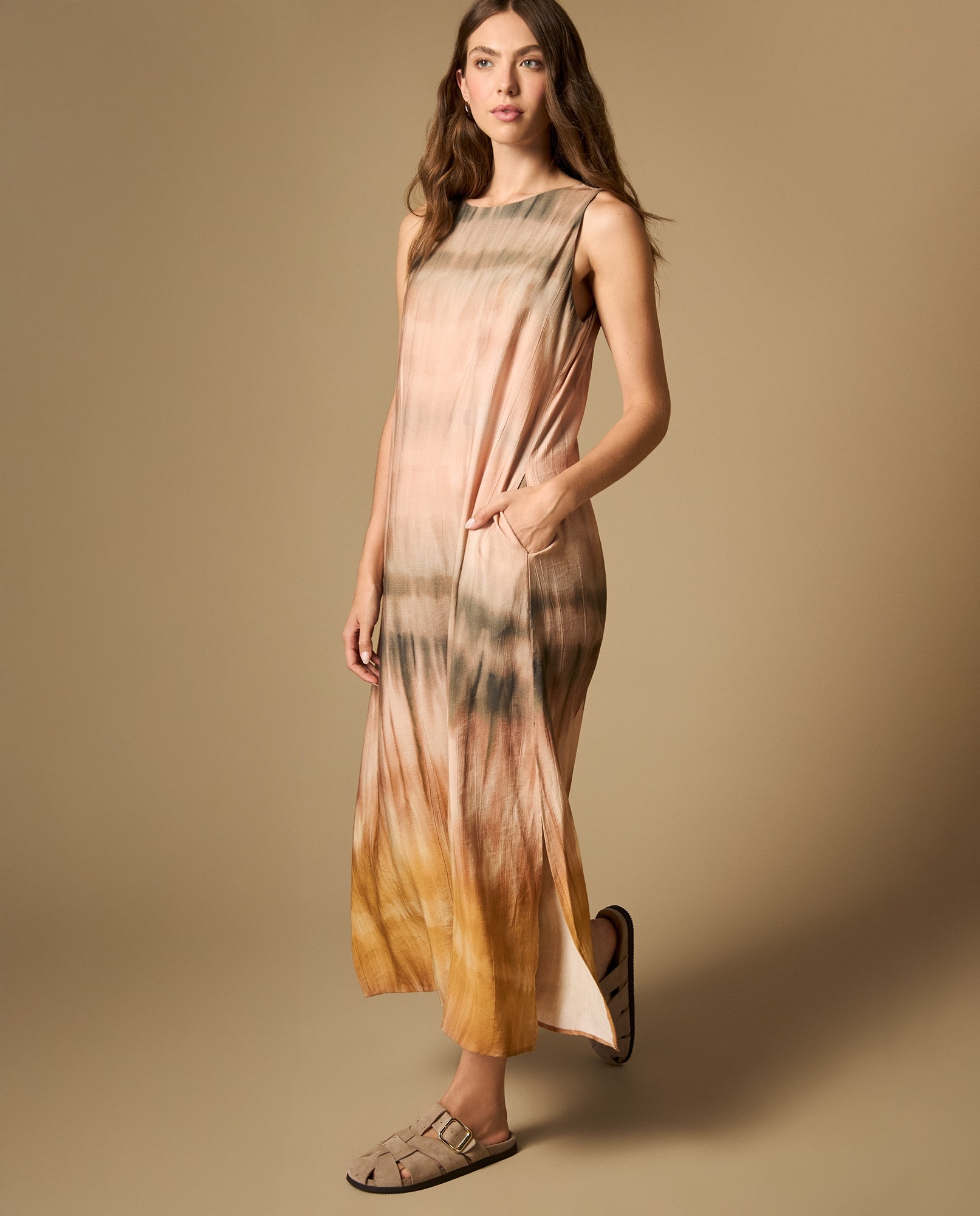 Vestido largo estampado manga sisa con bolsillos laterales - Rosa 34_692H015_ROS141803_5