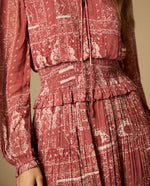 Vestido largo bordado con tiras - Rosa