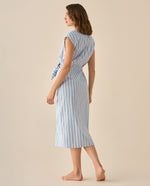 Vestido largo a rayas para mujer  - Azul