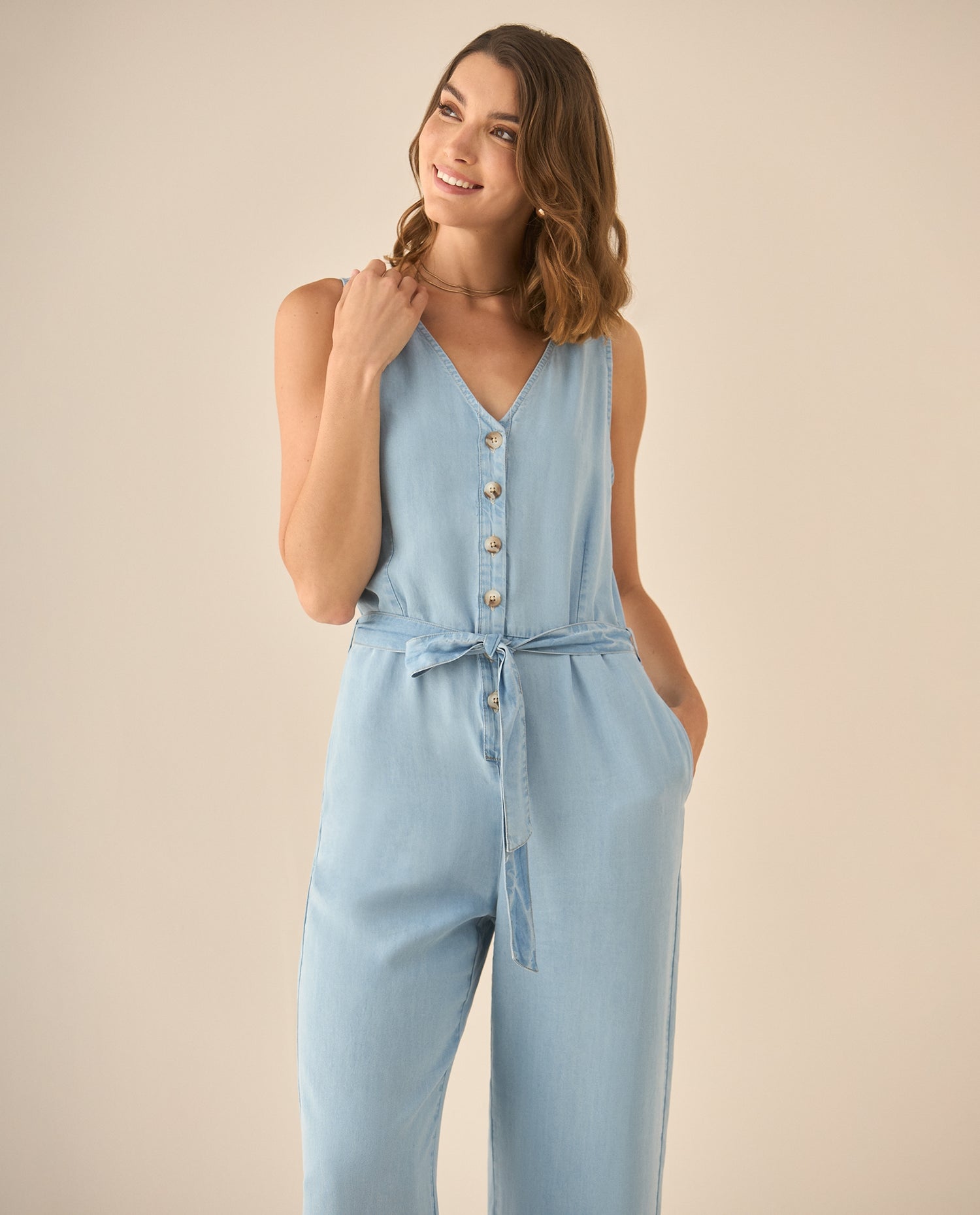 Enterizo largo manga sisa para mujer  - Azul