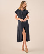 Vestido Midi con Abertura Lateral - Azul