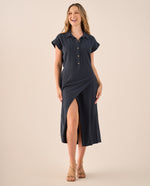 Vestido Midi con Abertura Lateral - Azul