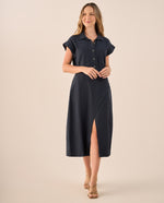 Vestido Midi con Abertura Lateral - Azul