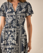 Vestido corto manga corta acampanada para mujer - Azul