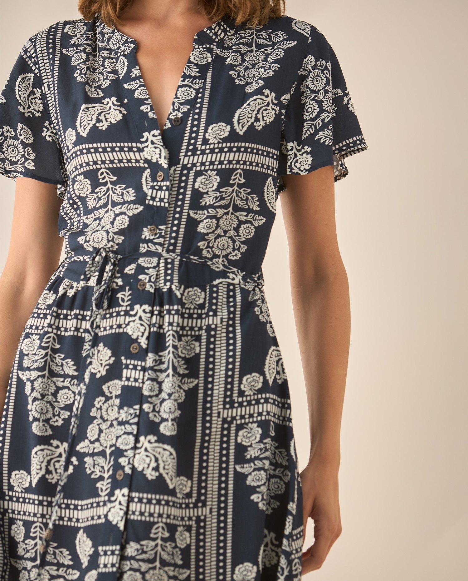 Vestido corto manga corta acampanada para mujer - Azul