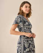 Vestido corto manga corta acampanada para mujer - Azul