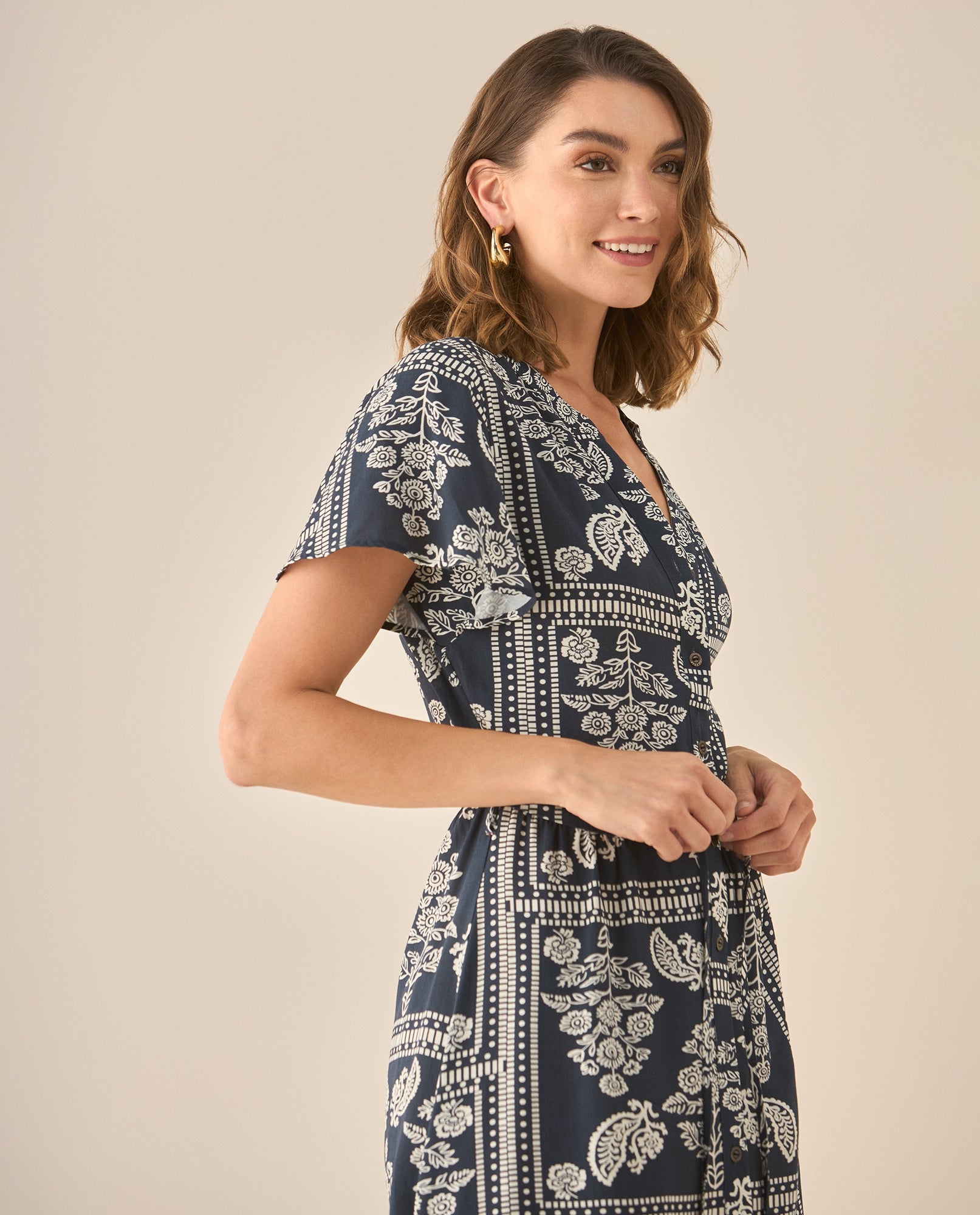 Vestido corto manga corta acampanada para mujer - Azul 34_693G011_AZU193923_5