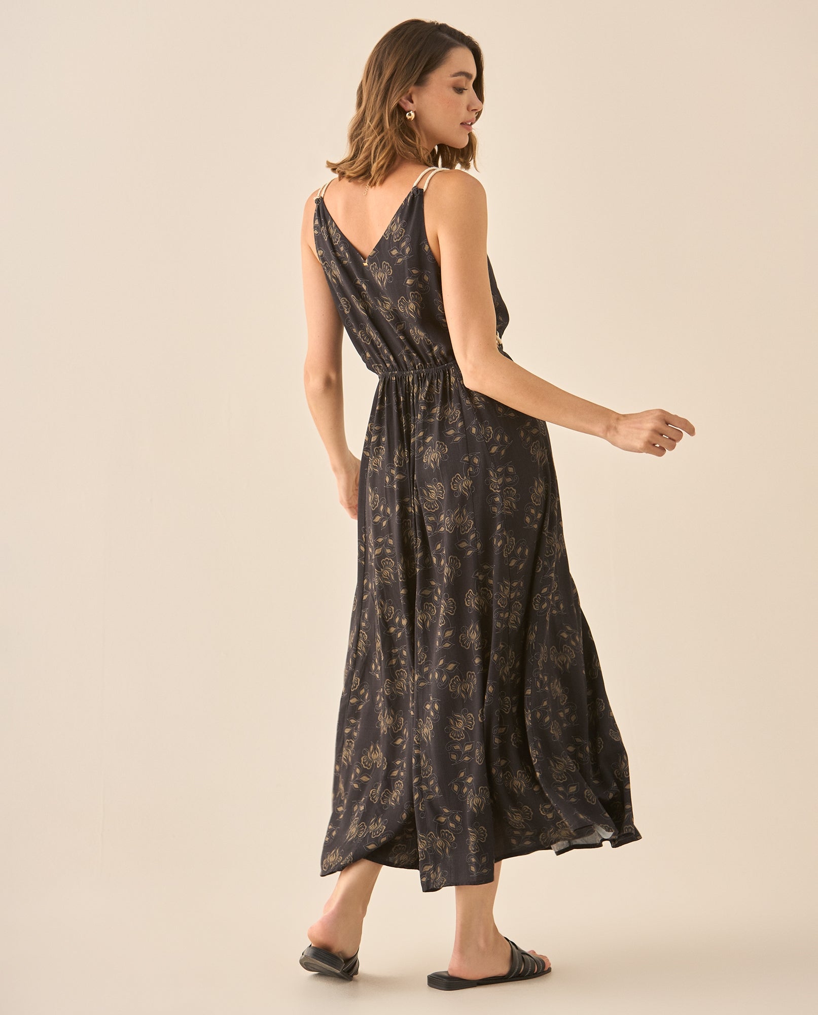 Vestido largo con mini aberturas laterales para mujer - Negro 34_693G012_NEG190303_5
