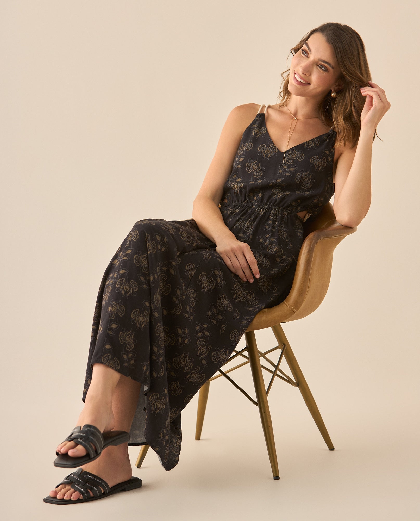 Vestido largo con mini aberturas laterales para mujer - Negro 34_693G012_NEG190303_6