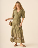 Vestido largo con bolero y bordados para mujer  - Verde