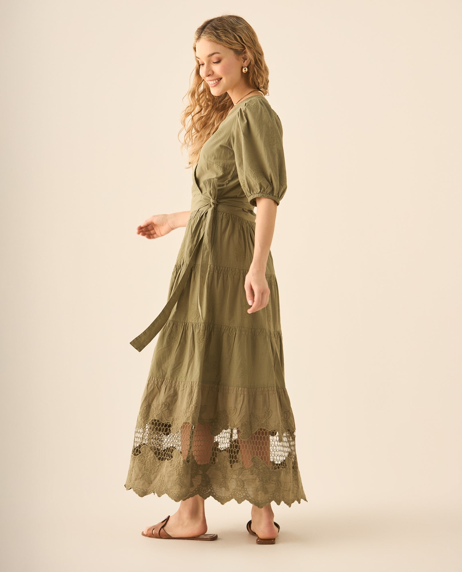 Vestido largo con bolero y bordados para mujer  - Verde 34_693G207_VER114804_5