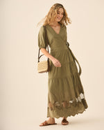 Vestido largo con bolero y bordados para mujer  - Verde