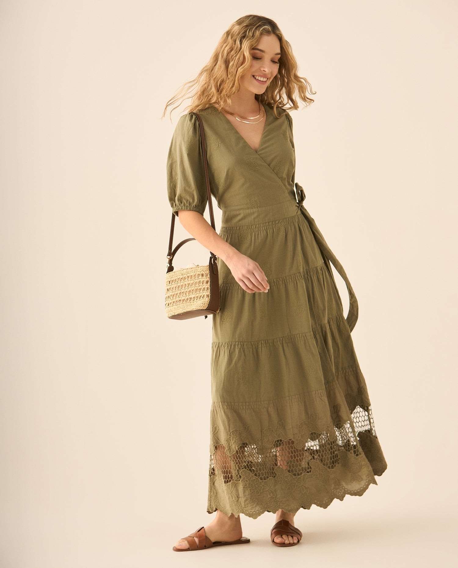 Vestido largo con bolero y bordados para mujer  - Verde