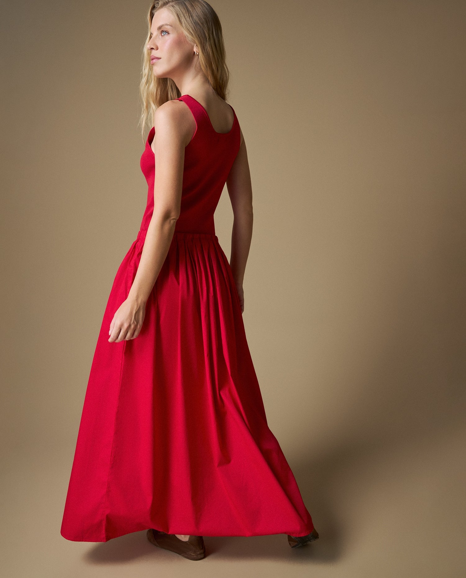 Vestido manga sisa denim ligero - Rojo