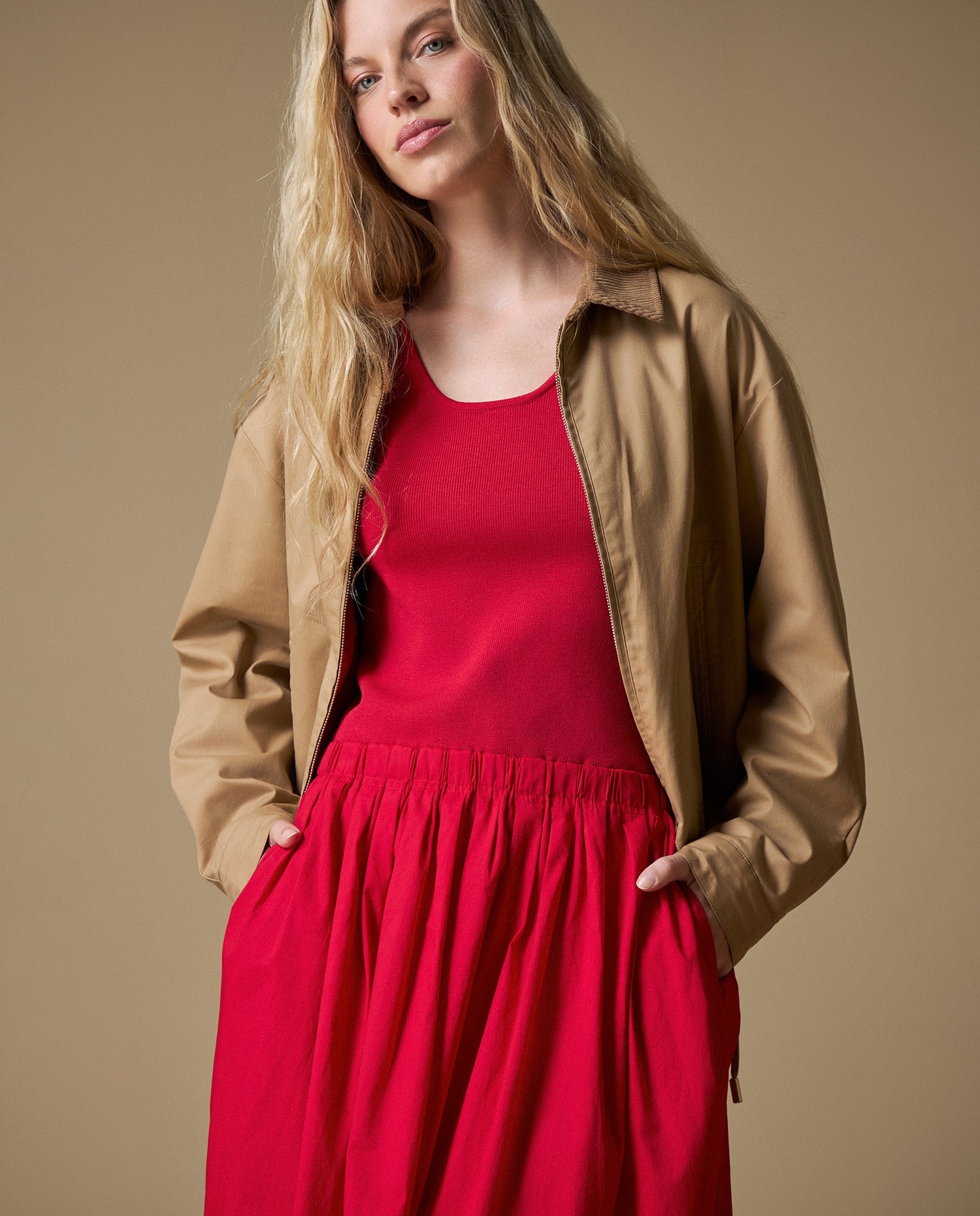 Vestido manga sisa denim ligero - Rojo
