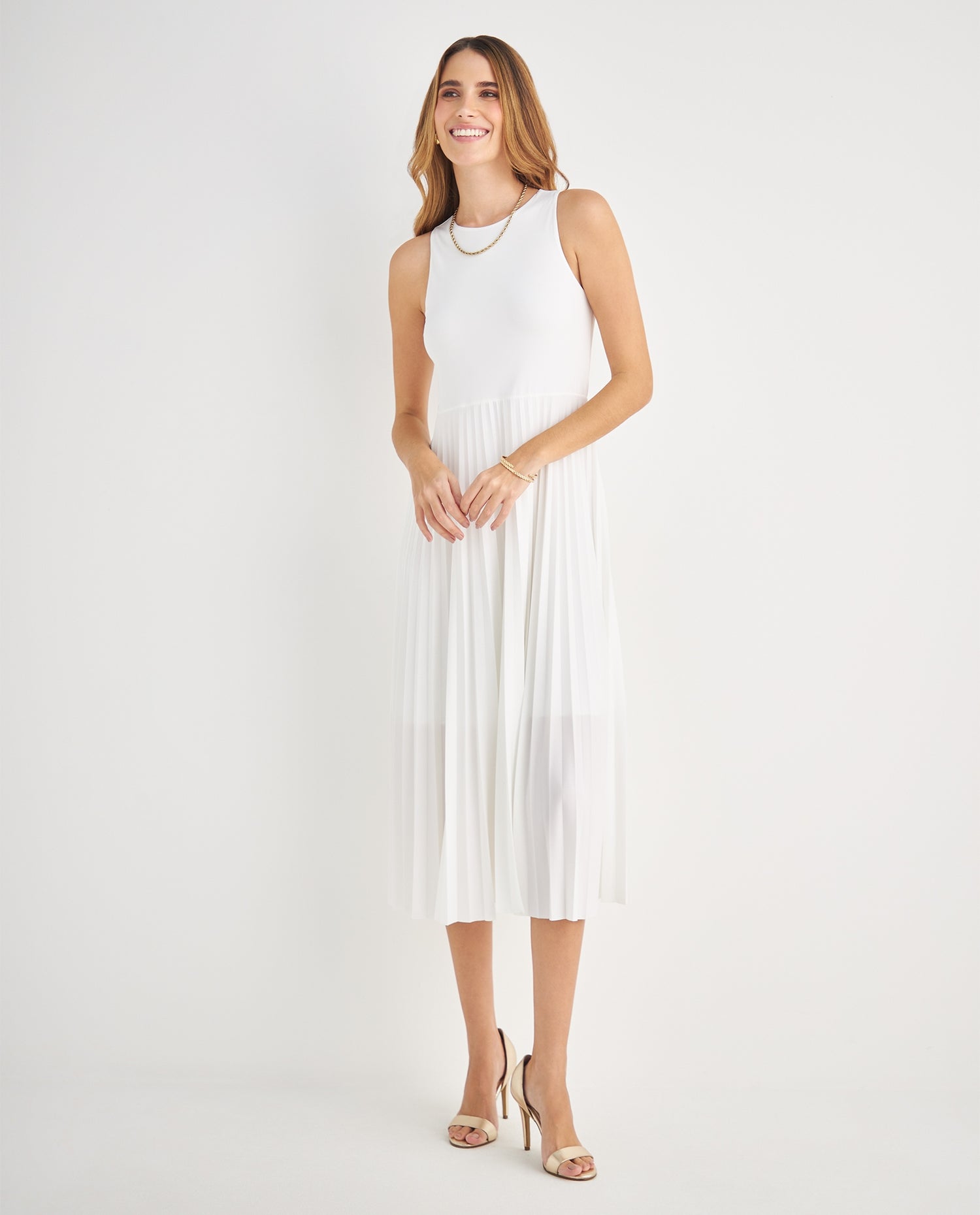 Vestido con falda plisada para mujer - Crudo