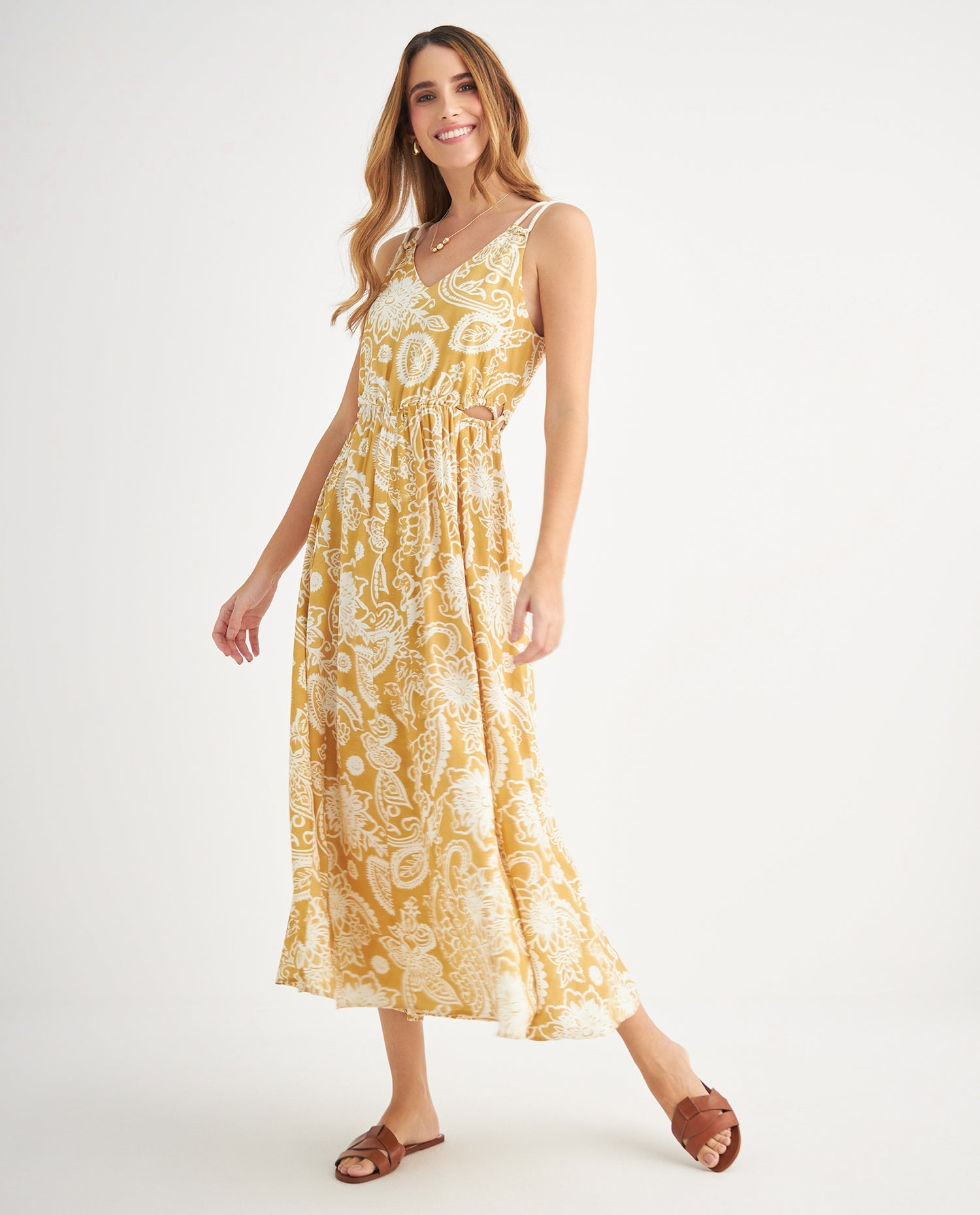 Vestido con detalles cut out para mujer - Amarillo