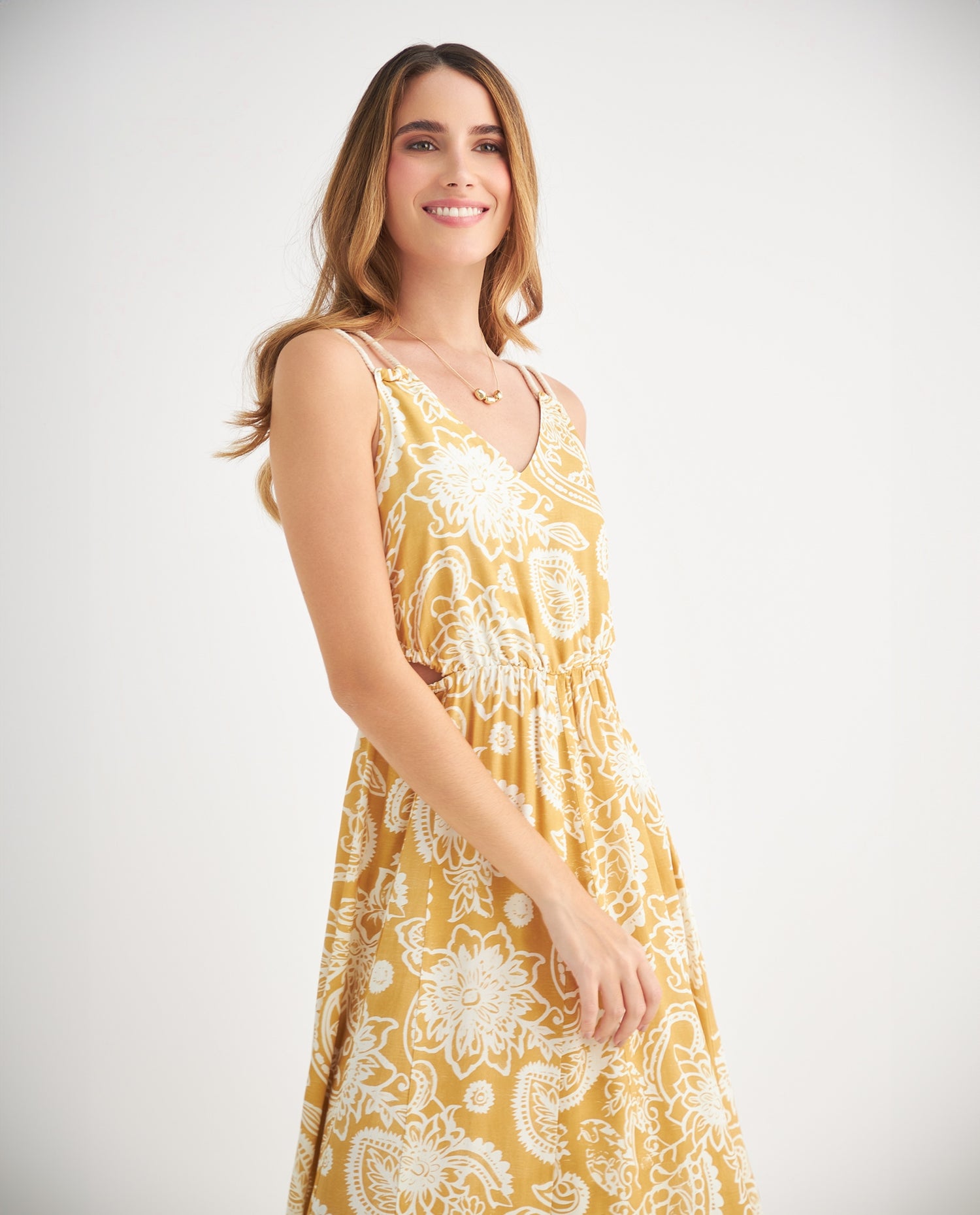 Vestido con detalles cut out para mujer - Amarillo