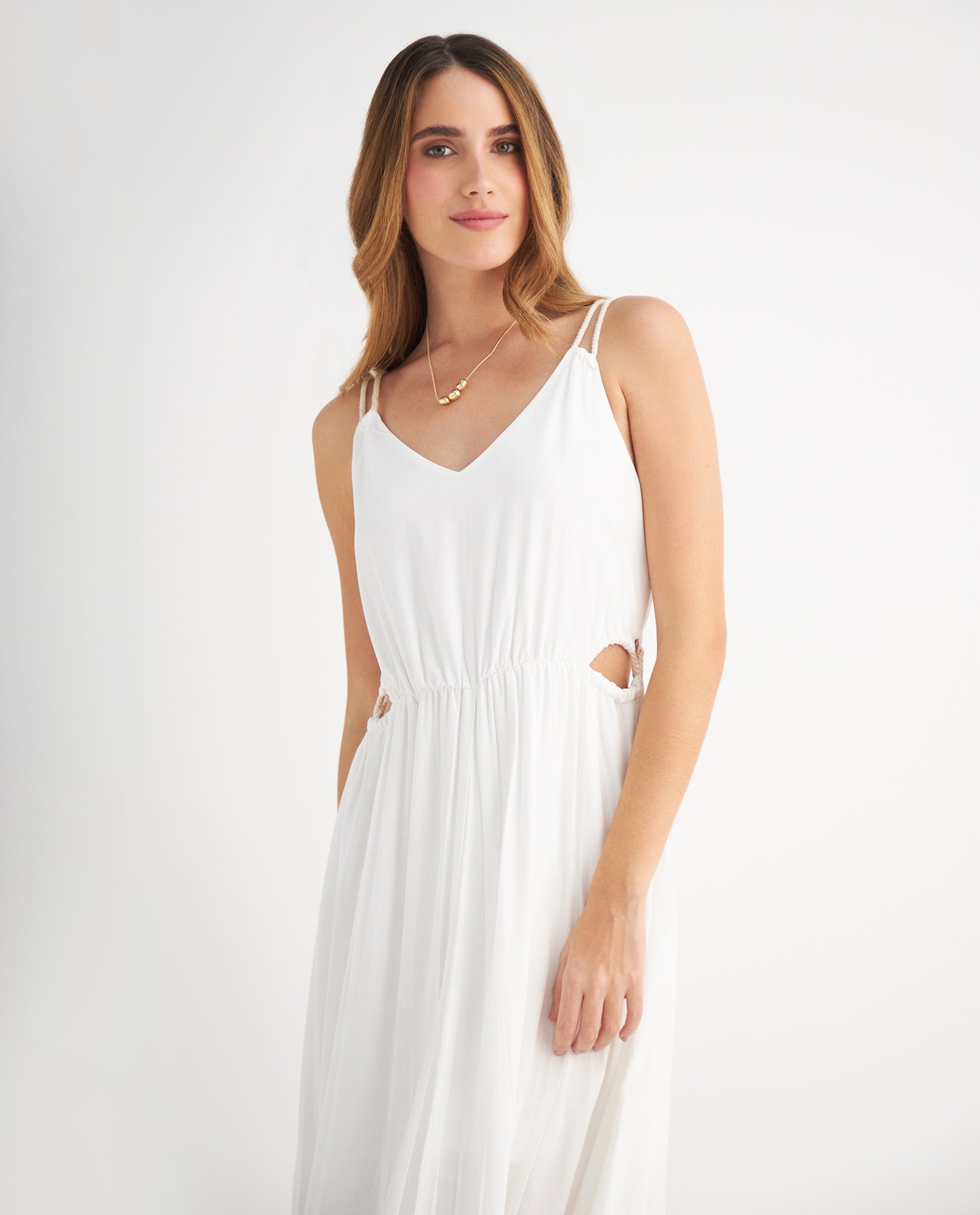 Vestido de tiras con manualidad para mujer - Crudo 34_699F022_CRU110602_3