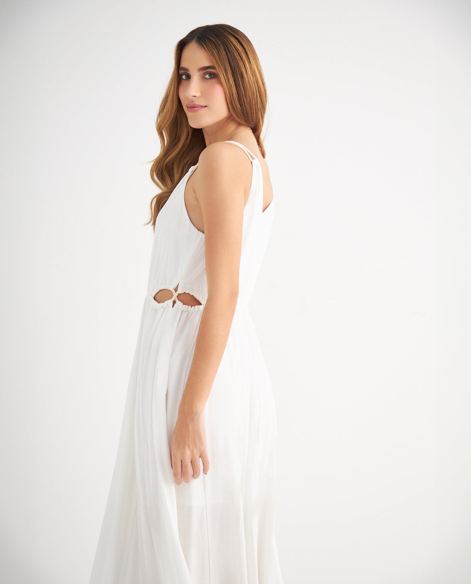 Vestido de tiras con manualidad para mujer - Crudo