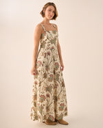 Vestido Largo Floral con Tirantes Ajustables - Blanco