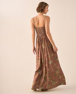 Vestido Largo Floral con Tirantes Ajustables - Café