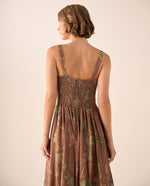 Vestido Largo Floral con Tirantes Ajustables - Café