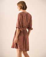 Vestido Marrón con Bordados Florales - Café