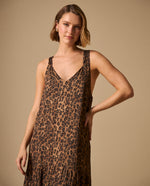 Vestido Largo Animal Print con Tirantes Cruzados - Beige