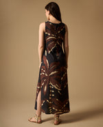 Vestido Largo con Estampado Tropical - Azul